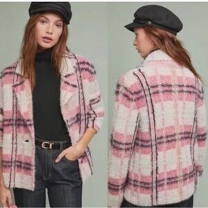 Anthropologie Maeve Aurelia Pink Alpaca/Wool Blend Fuzzy Oversize Jacket Size M